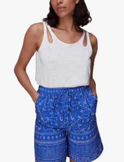 Whistles Bandana Floral-print High-rise Organic Cotton Shorts -VogueVibe Store R03981354 MULTICOLOURED ALT02