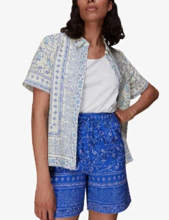 Whistles Bandana Floral-print High-rise Organic Cotton Shorts -VogueVibe Store R03981354 MULTICOLOURED ALT05