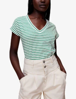 Whistles Willa Striped Cotton T-shirt -VogueVibe Store R03991101 MULTICOLOURED ALT02