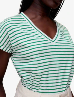 Whistles Willa Striped Cotton T-shirt -VogueVibe Store R03991101 MULTICOLOURED ALT04
