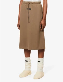 ESSENTIALS Logo-patch Cotton-jersey Skirt -VogueVibe Store R03991658 WOOD ALT02