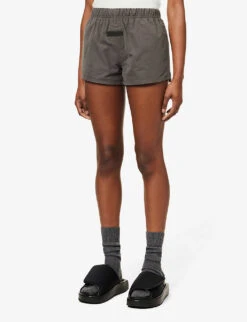 ESSENTIALS Brand-patch Cotton-blend Shorts -VogueVibe Store R03991677 OFFBLACK ALT02
