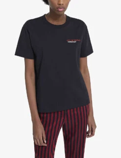 THE KOOPLES Slogan-print Cotton-jersey T-shirt -VogueVibe Store R03993478 BLA01 ALT02