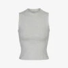 Cotton Jersey Mock-neck Stretch-cotton Top -VogueVibe Store R03994930 LIGHTHEATHERGREY M