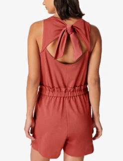 Sweaty Betty Harlow Tie-back Cotton-blend Playsuit -VogueVibe Store R03995065 COPPERPINK ALT03
