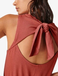 Sweaty Betty Harlow Tie-back Cotton-blend Playsuit -VogueVibe Store R03995065 COPPERPINK ALT04