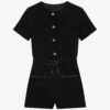 Maje Izola Buttoned Drawstring-waist Tweed Playsuit -VogueVibe Store R03996745 NOIRGRIS M