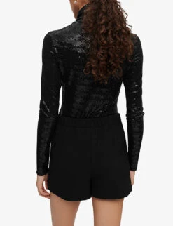 Maje Imaboo High-rise Logo-buttons Stretch-woven Skort -VogueVibe Store R03999940 NOIRGRIS ALT03