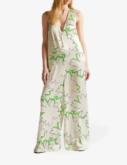 Ted Baker Remmeiy Graphic-print Woven Jumpsuit -VogueVibe Store R04000348 IVORY ALT02