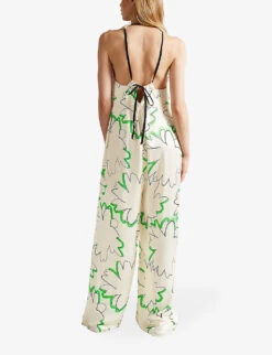 Ted Baker Remmeiy Graphic-print Woven Jumpsuit -VogueVibe Store R04000348 IVORY ALT03