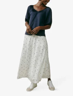 Floral-print A-line Woven Midi Skirt -VogueVibe Store R04004983 OYSTER ALT02