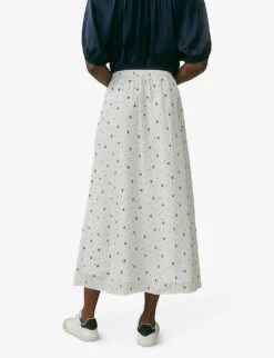 Floral-print A-line Woven Midi Skirt -VogueVibe Store R04004983 OYSTER ALT03