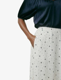 Floral-print A-line Woven Midi Skirt -VogueVibe Store R04004983 OYSTER ALT04