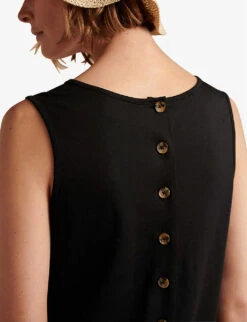 Button-fastened Relaxed-fit Cotton-blend Playsuit -VogueVibe Store R04010733 BLACK ALT04
