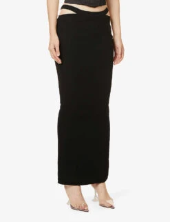Martinez Cut-out Woven Maxi Skirt -VogueVibe Store R04053547 BLACK ALT02