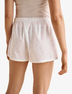 Sprig Floral-print Cotton Shorts -VogueVibe Store R04057580 WHITEPINK ALT03