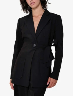 Ferran Tie-waist Recycled-polyester Blazer 9 Ferran Tie-waist Recycled-polyester Blazer -VogueVibe Store R04060925 BLACK ALT02