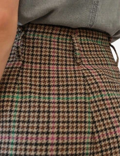 Ikks Checked High-rise Wool-blend Shorts -VogueVibe Store R04063193 BROWN ALT04