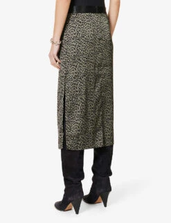 Ikks Leopard-print Satin Midi Skirt -VogueVibe Store R04063197 BLACK ALT03