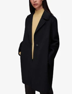 Whistles Double-faced Cocoon-shape Wool Coat -VogueVibe Store R04063906 BLACK ALT02
