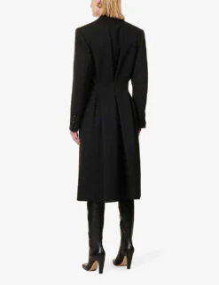 Bottega Veneta Double-breasted Padded-shoulder Regular-fit Wool Coat -VogueVibe Store R04064595 BLACK ALT03