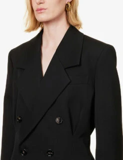 Bottega Veneta Double-breasted Padded-shoulder Regular-fit Wool Coat -VogueVibe Store R04064595 BLACK ALT04