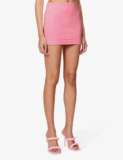Juicy Couture Slim-fit Brand-embellished Velour Mini Skirt -VogueVibe Store R04065596 COTTONCANDY302 ALT02