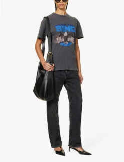 ANINE BING Vintage Logo-print Organic-cotton T-shirt 8 ANINE BING Vintage Logo-print Organic-cotton T-shirt -VogueVibe Store R04066409 WASHEDBLACK ALT01