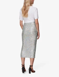 Whistles Sequin-embellished High-waist Recycled-polyester Midi Skirt -VogueVibe Store R04069777 SILVER ALT03