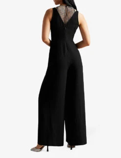 Ted Baker Janvier Crystal-embellished V-neck Woven Jumpsuit -VogueVibe Store R04070400 BLACK ALT02