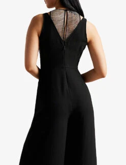 Ted Baker Janvier Crystal-embellished V-neck Woven Jumpsuit -VogueVibe Store R04070400 BLACK ALT04
