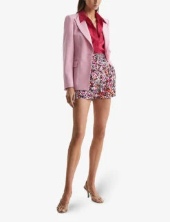 Reiss Lara Floral-print Mid-rise Woven Shorts -VogueVibe Store R04070712 PINK ALT01