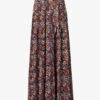 ME AND EM Mottled Floral-print Recycled-polyester-blend Midi Skirt -VogueVibe Store R04071716 GOLDCREAMTANBLUE M