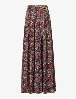 ME AND EM Mottled Floral-print Recycled-polyester-blend Midi Skirt