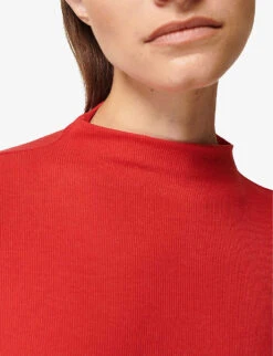 Sweaty Betty Eden Funnel-neck Stretch-woven Top -VogueVibe Store R04074893 CRANBERRYRED ALT04