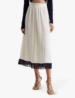 Reiss Osti Colour-block Pleated Woven Midi Skirt -VogueVibe Store R04075236 WHITE ALT02