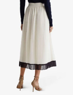 Reiss Osti Colour-block Pleated Woven Midi Skirt -VogueVibe Store R04075236 WHITE ALT03