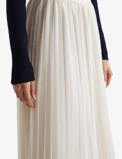 Reiss Osti Colour-block Pleated Woven Midi Skirt -VogueVibe Store R04075236 WHITE ALT04