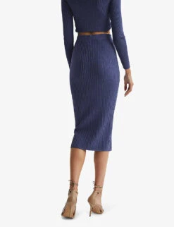 Reiss Iona Pencil Ribbed-knit Midi Skirt -VogueVibe Store R04075237 BLUE ALT03