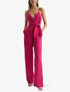 Reiss Emila Chain-embellished Linen Jumpsuit -VogueVibe Store R04075256 PINK ALT02