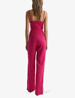 Reiss Emila Chain-embellished Linen Jumpsuit -VogueVibe Store R04075256 PINK ALT03
