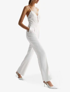 Reiss Cora Lace-bodice Stretch-woven Jumpsuit -VogueVibe Store R04075258 IVORY ALT02