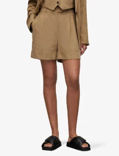 AllSaints Deri Lyn Wide-leg Mid-rise Woven Shorts 9 AllSaints Deri Lyn Wide-leg Mid-rise Woven Shorts -VogueVibe Store R04080479 LIGHTKHAKIBR ALT02