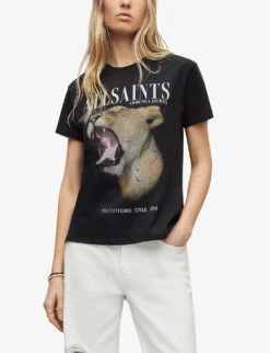 AllSaints Empera Grace Graphic-print Organic-cotton T-shirt -VogueVibe Store R04081533 BLACK ALT02