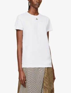 Vivienne Westwood Orb Logo-embroidered Cotton-jersey T-shirt -VogueVibe Store R04081557 WHITE ALT02