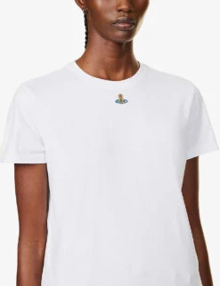 Vivienne Westwood Orb Logo-embroidered Cotton-jersey T-shirt -VogueVibe Store R04081557 WHITE ALT04