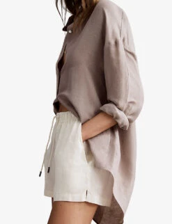 Reiss Cleo High-rise Linen Shorts -VogueVibe Store R04082271 STONE ALT02