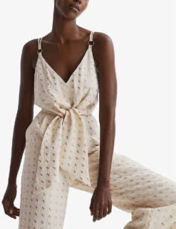 Reiss Scarlet Metallic-embroidery Woven Jumpsuit 9 Reiss Scarlet Metallic-embroidery Woven Jumpsuit -VogueVibe Store R04082333 IVORY ALT02