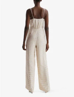 Reiss Scarlet Metallic-embroidery Woven Jumpsuit 10 Reiss Scarlet Metallic-embroidery Woven Jumpsuit -VogueVibe Store R04082333 IVORY ALT03