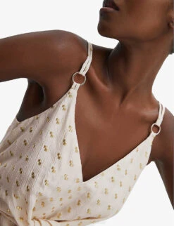 Reiss Scarlet Metallic-embroidery Woven Jumpsuit 11 Reiss Scarlet Metallic-embroidery Woven Jumpsuit -VogueVibe Store R04082333 IVORY ALT04